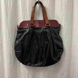 VINTAGE REGINA Women's Patent Leather Balloon HOBO Handbag Black Brown Tote‎